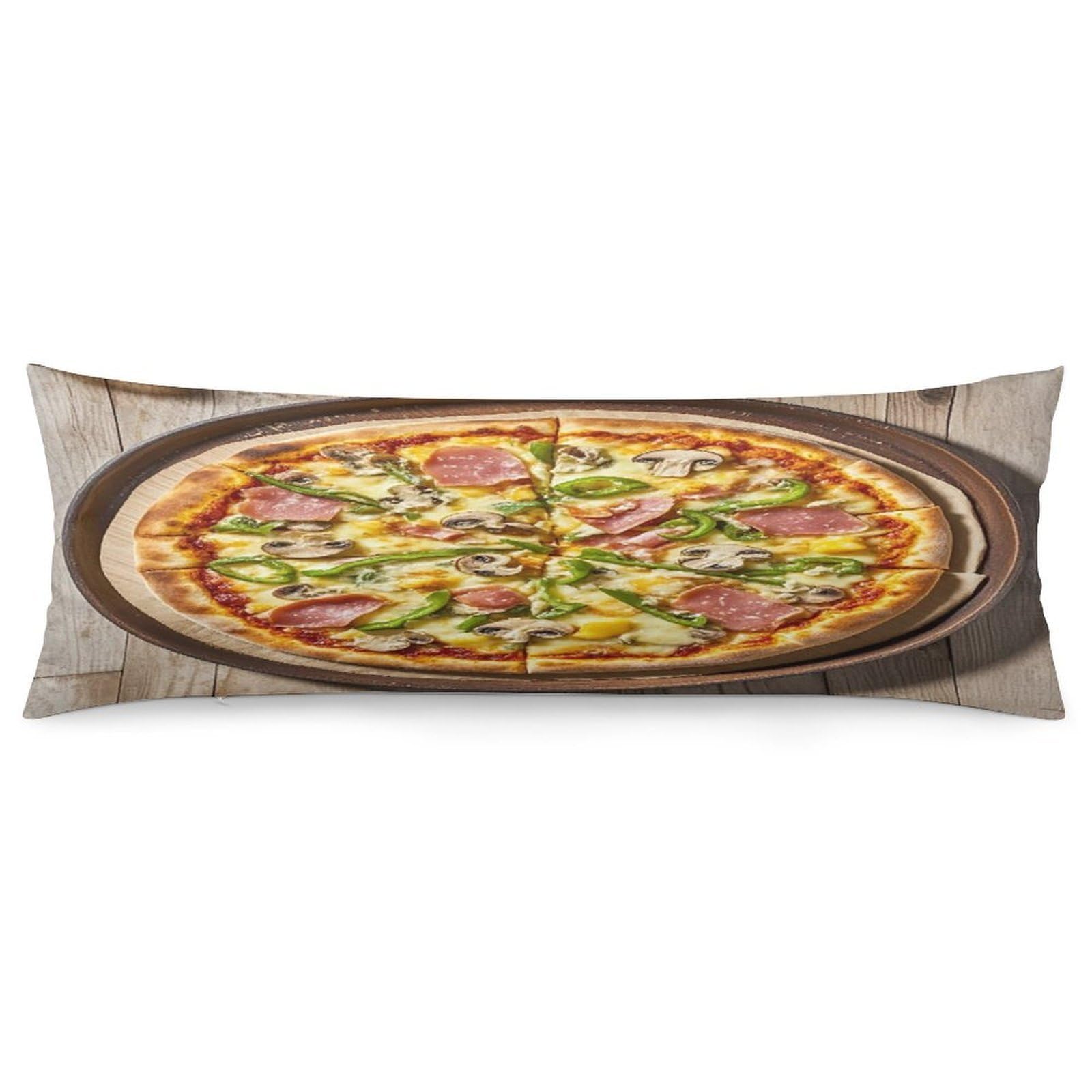 A Full Pizza Pillowcase Long Body Pillow Cover Soft Decorative Body Pillow Case Breathable Large Pillowcase Cute Cozy Pillow Protector for Bed Sofa Couch Room 18.9 X 53 Inch