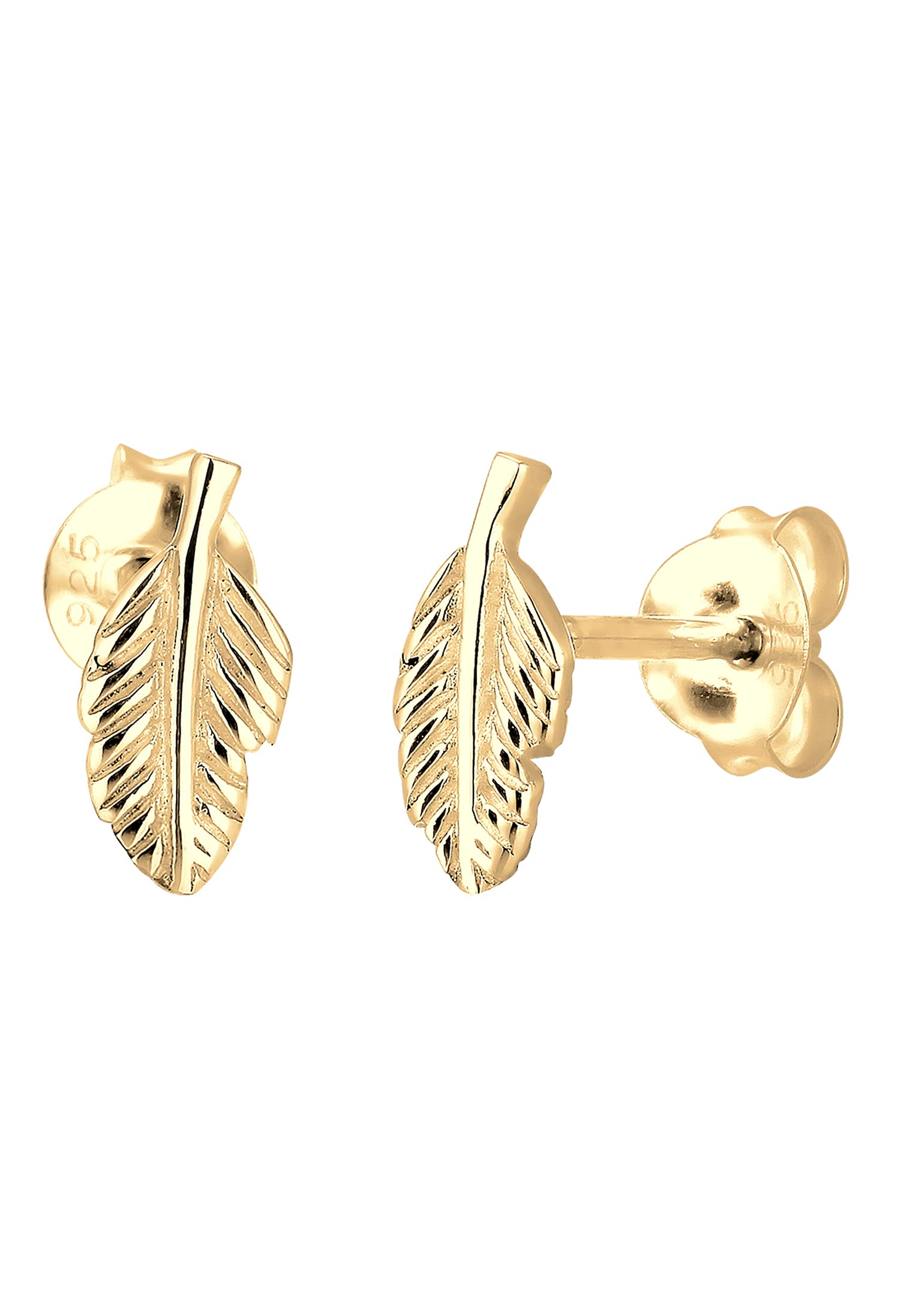 Elli Women's 925 Gold Plated Xilion Cut Stud Feather Earrings