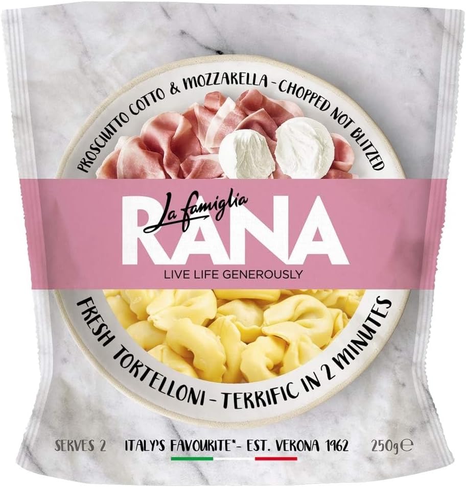 La Famiglia Rana Prosciutto Cotto Ham & Mozzarella Cheese Fresh Tortelloni Pasta, 250g