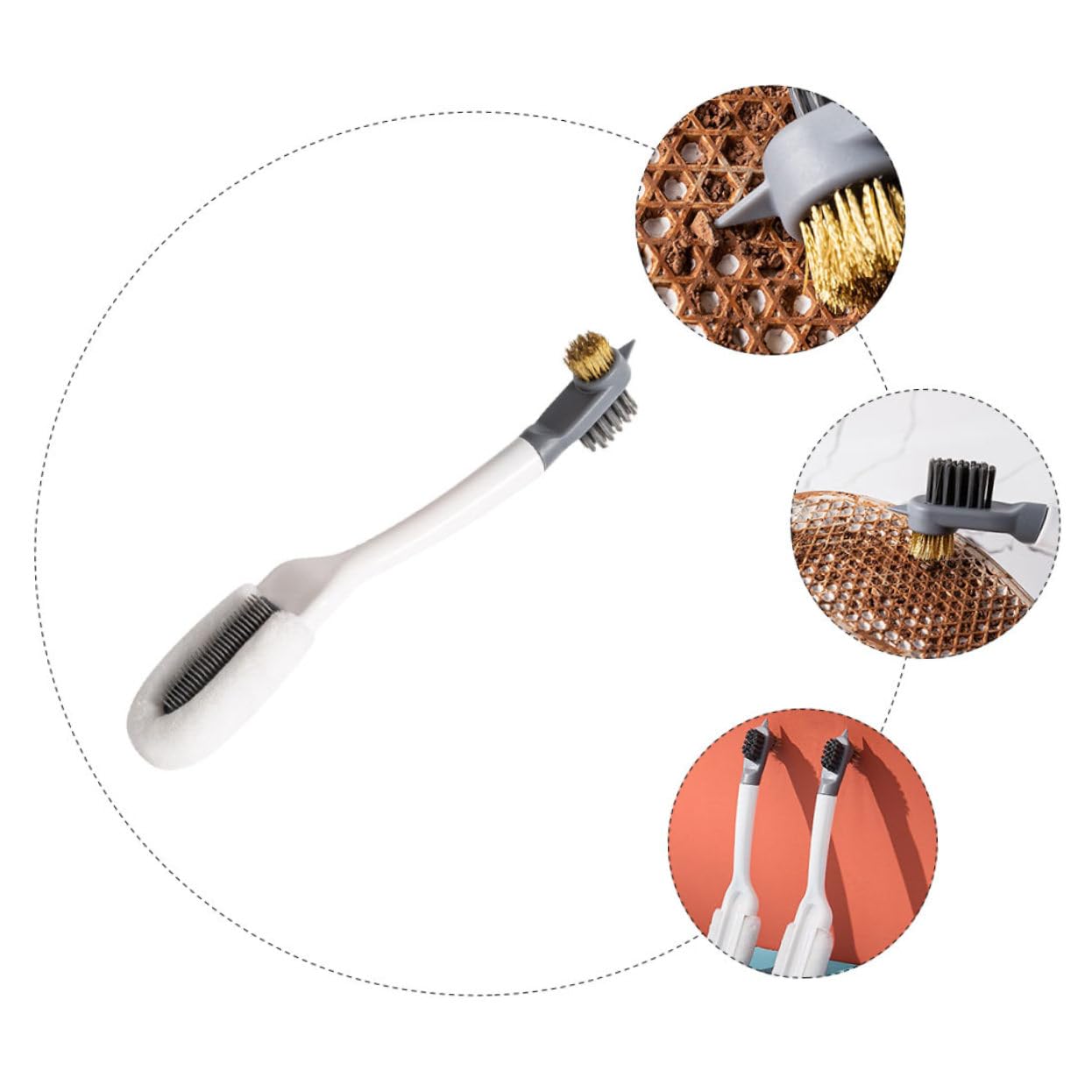 Healeved 3pezzi Spazzola Multifunzionale Per Pulizia Scarpe Spazzola U-shaped Per Sneakers e Stivali Setole Naturali Strumento Di Lavaggio Per Uso Domestico Bianco