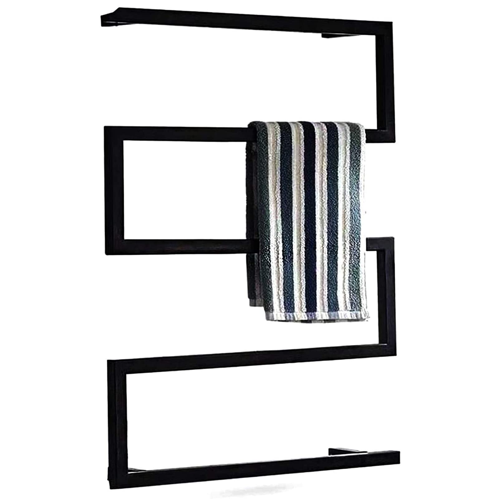 ZQFIDFYR Black Towel Warmer Drying Rack, Electric 304 Stainless Steel Heated Towel Rail Radiator for Stylish Bathroom Hotel, Wall-Mounted Heated Towel Rack with Waterproof LED Switch (Hardwired)