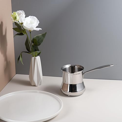 Miniatura 9 de IMEEA Cafetera turca Cezve - Cafetera turca de acero inoxidable 1810, cafetera griega Briki (16.9 onzas)