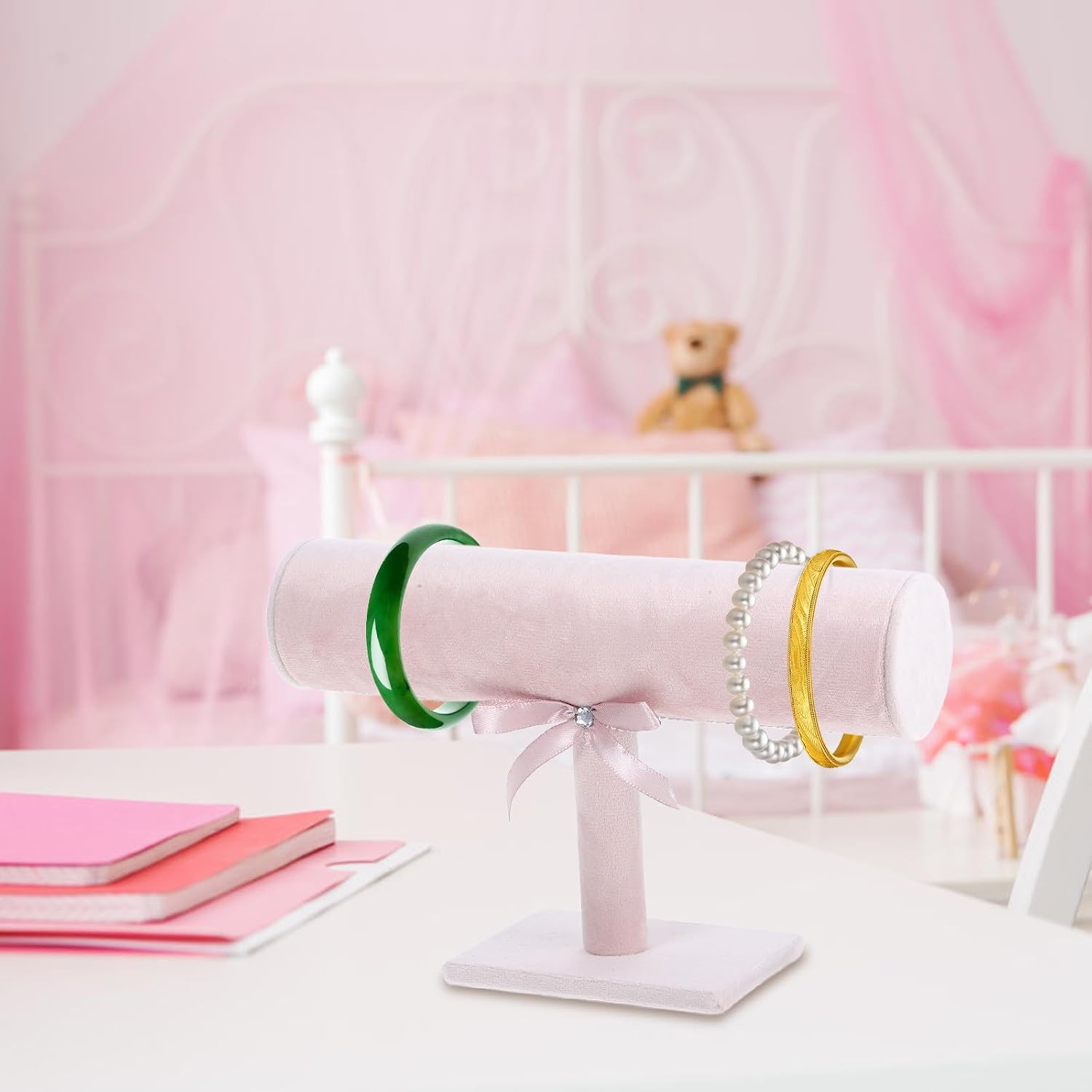 Pink Cloth Bracelet Stand for Hairbands and Necklace Storage Display image 5