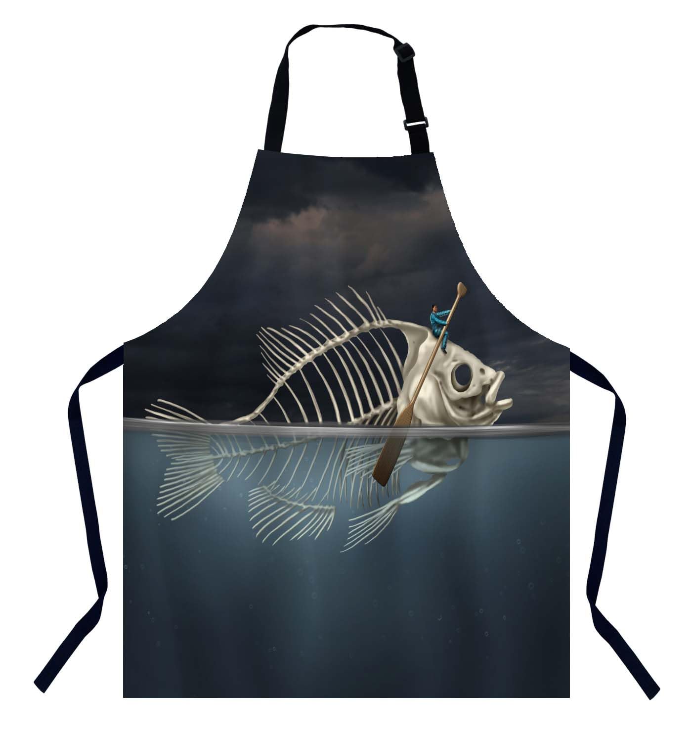 BGBDEIA Fish Skeleton Chefs Apron, Cooking and Baking Apron for Men and Women, Kitchen Apron, Butchers Apron, BBQ & Catering Bibs