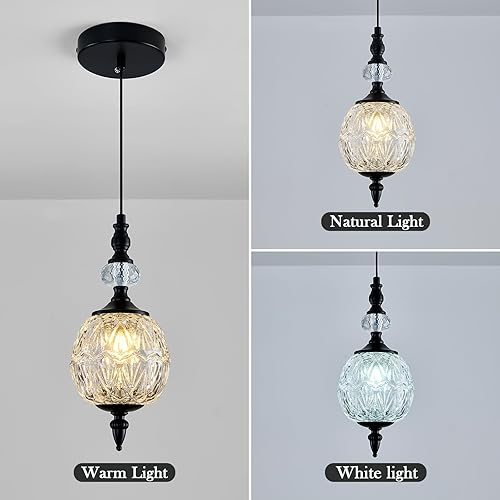 Miniatura 3 de Lámpara Colgante Vintage de Vidrio Granja Negra Candelabro 4.72" Mini Ajustable Accesorio de Iluminación Colgante para Isla de Cocina, Comedor, Negro