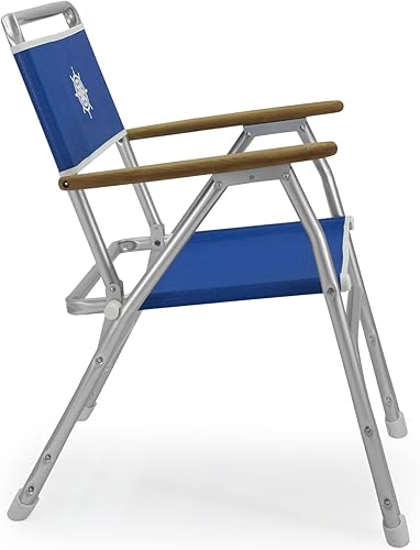 Miniatura 5 de FORMA MARINE Juego de 2 sillas de barco de cubierta azul plegable de aluminio marino muebles de teca M100B