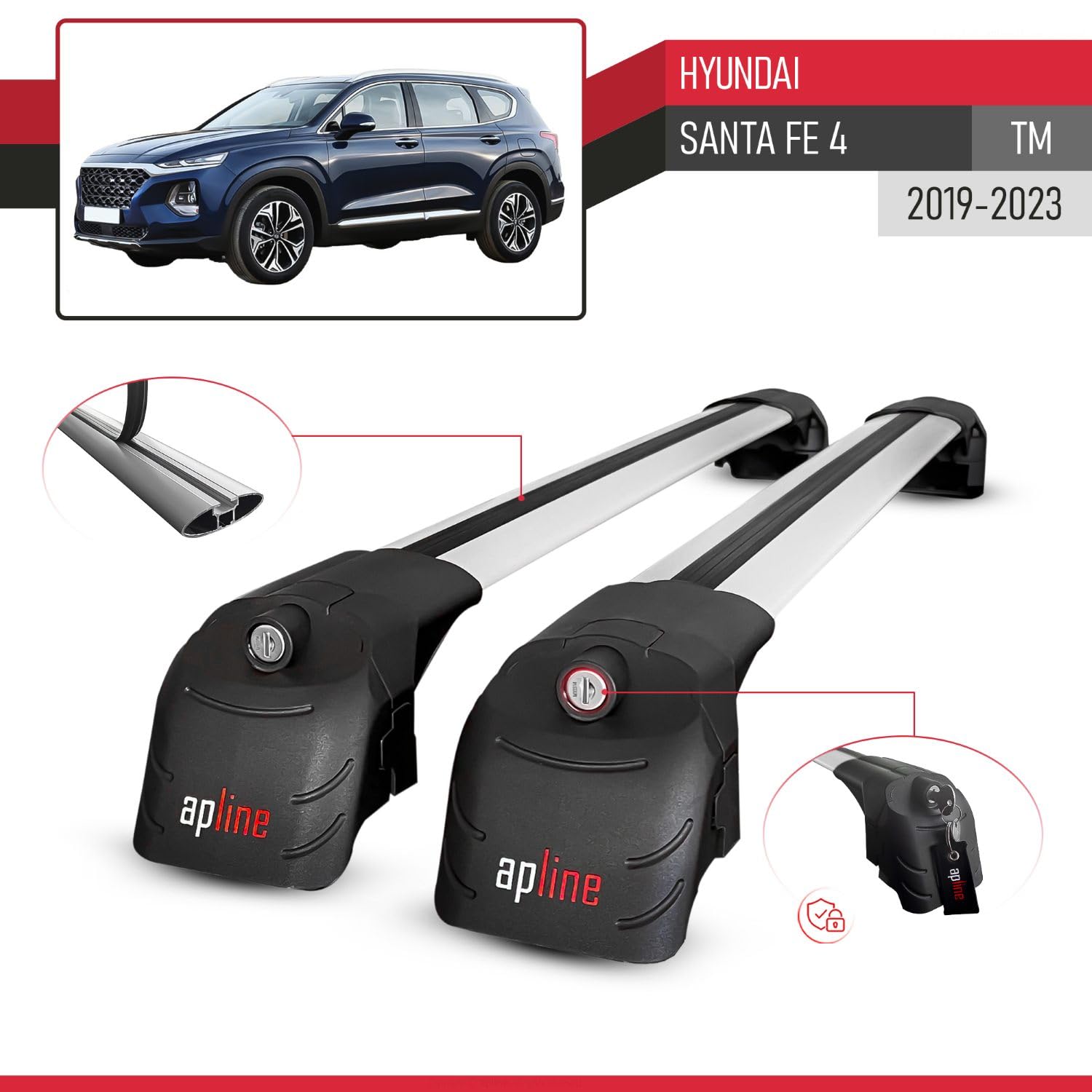 Compatible Con Hyundai Santa Fe 4 (TM) 2019-2023 ACE-2 Barras De Techo Auto Portaequipajes
