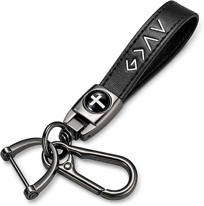 Brown leather keychain with a metal cross charm