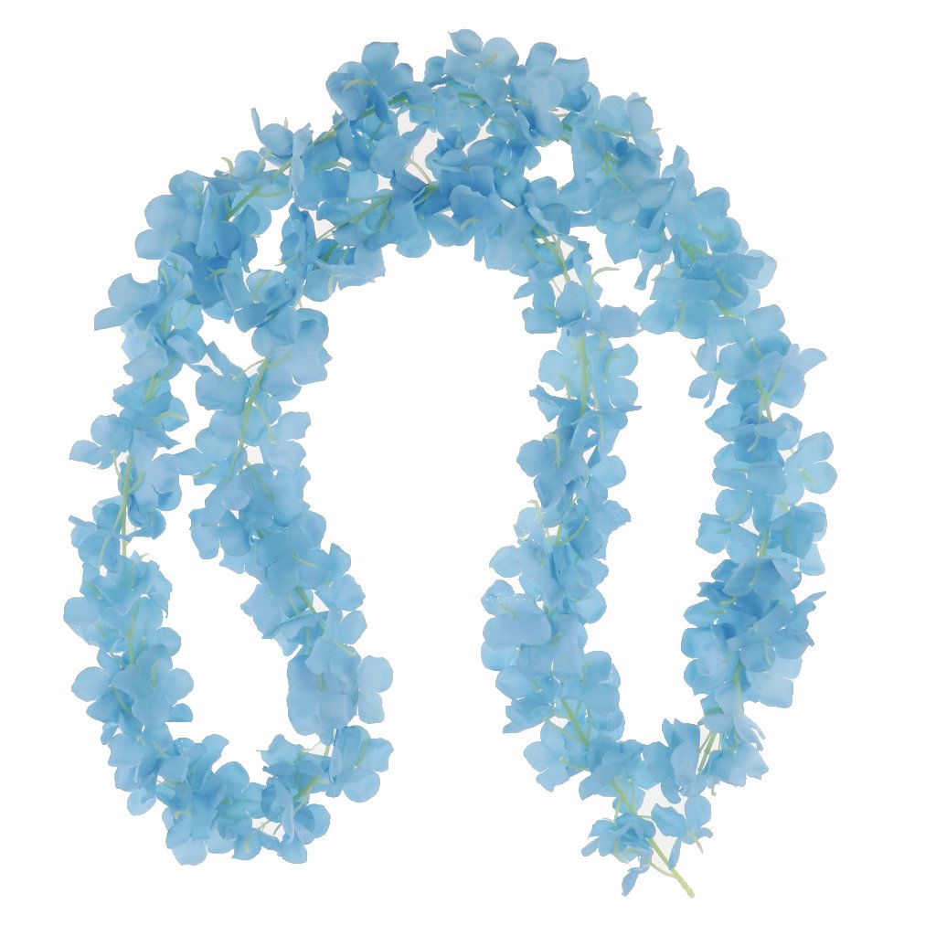 Blesiya Artificial Fake Wisteria Vine Rattan Hanging Garland Silk Flowers 2 Meters - Blue, as described