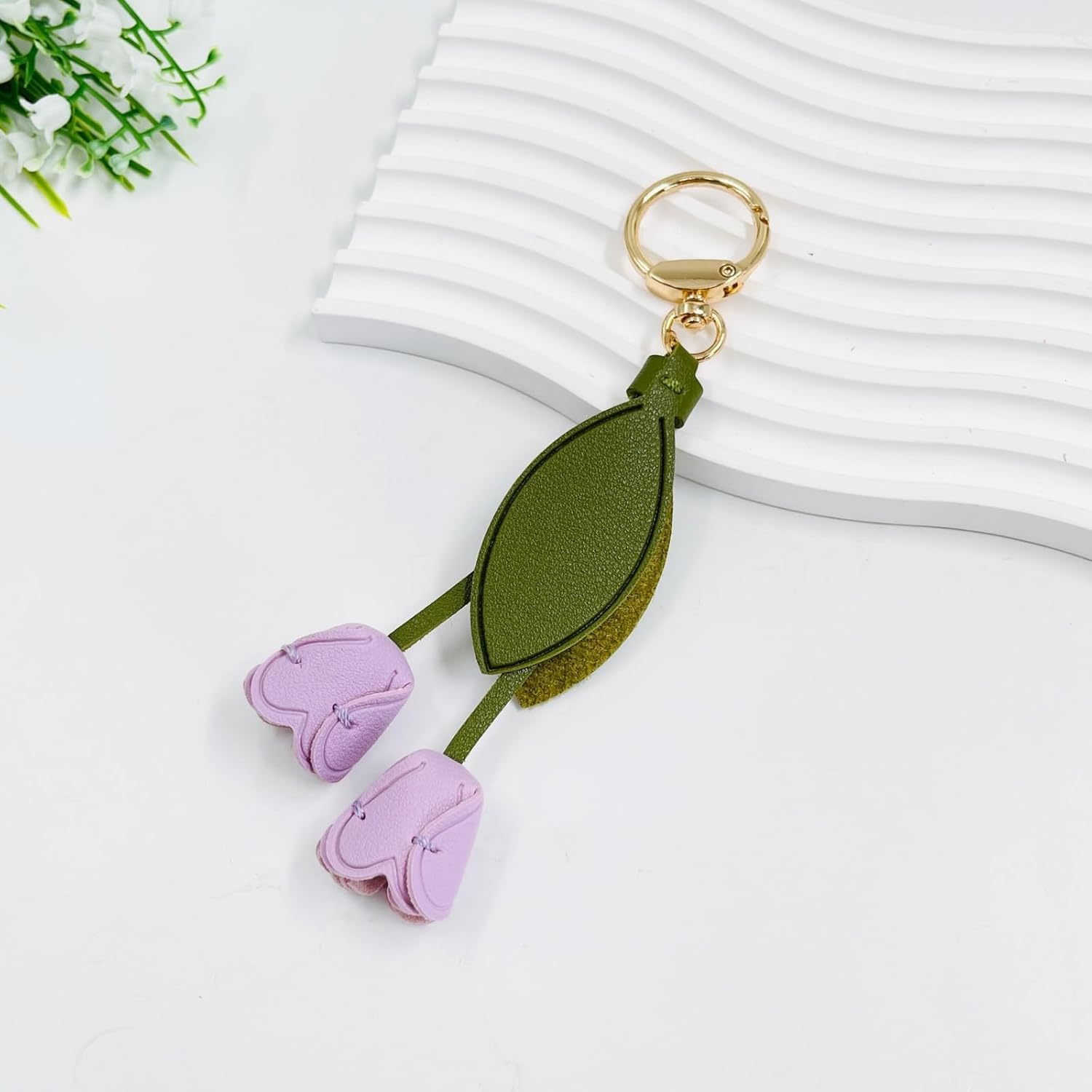 LRTJ Colorful Tulip Flower Keychain,Cute Leather Bag Charms for Handbag,Purse Charms for Tote Bag for Women - Image 2
