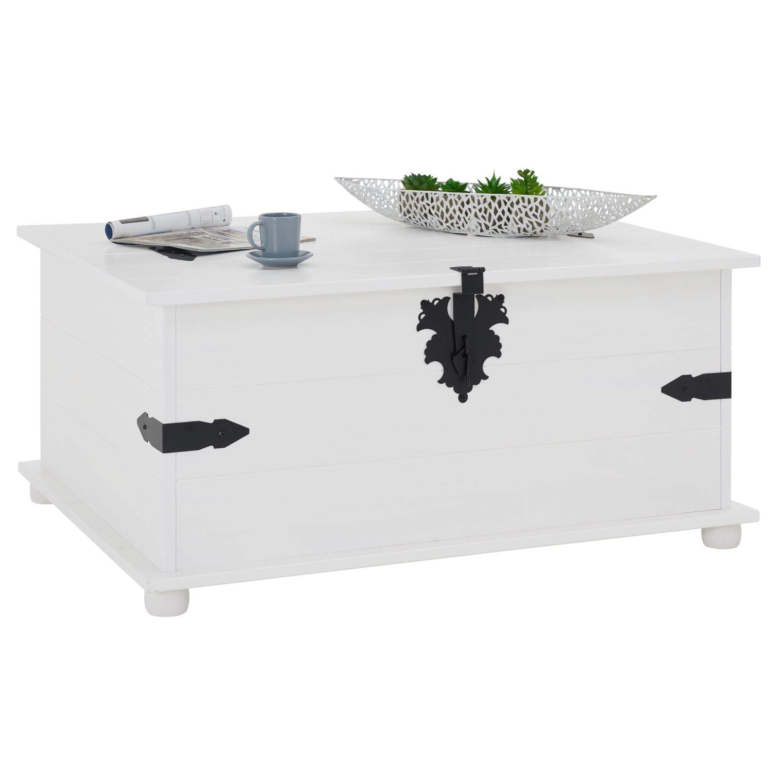 IDIMEX Table Basse de Salon Tequila Coffre Malle de Rangement rectangulaire en Bois Style Mexicain avec 5 tiroirs, en pin Massif lasuré Blanc