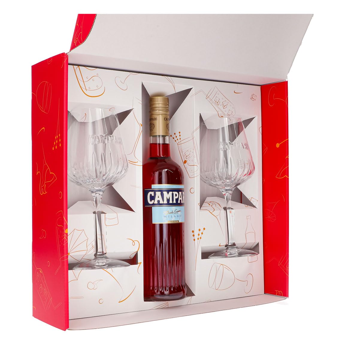 Sipply Geschenkset 3-teilig mit 2 Spritz Gläser Milano und 1 Flasche Campari Likör 0,7l 25% Vol. | mit Geschenkverpackung: Pink | Geschenk für Frauen Männer Mama Papa Freundin zu Weihnachten Ostern
