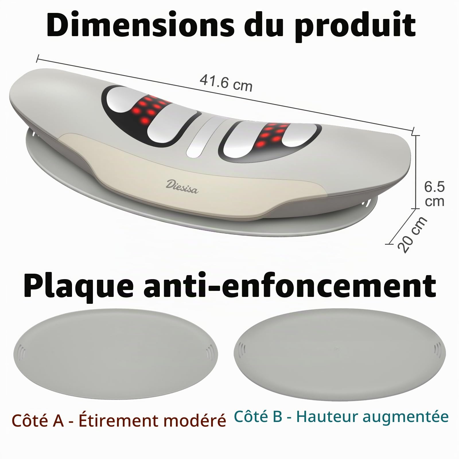 Diesisa Masseur Dos électrique: Traction dynamique Masseur Lombaire | Oscillation gauche-droite - Vibration et chaleur - EMS Massage - Massage Dos rechargeable - Pour usage domestique