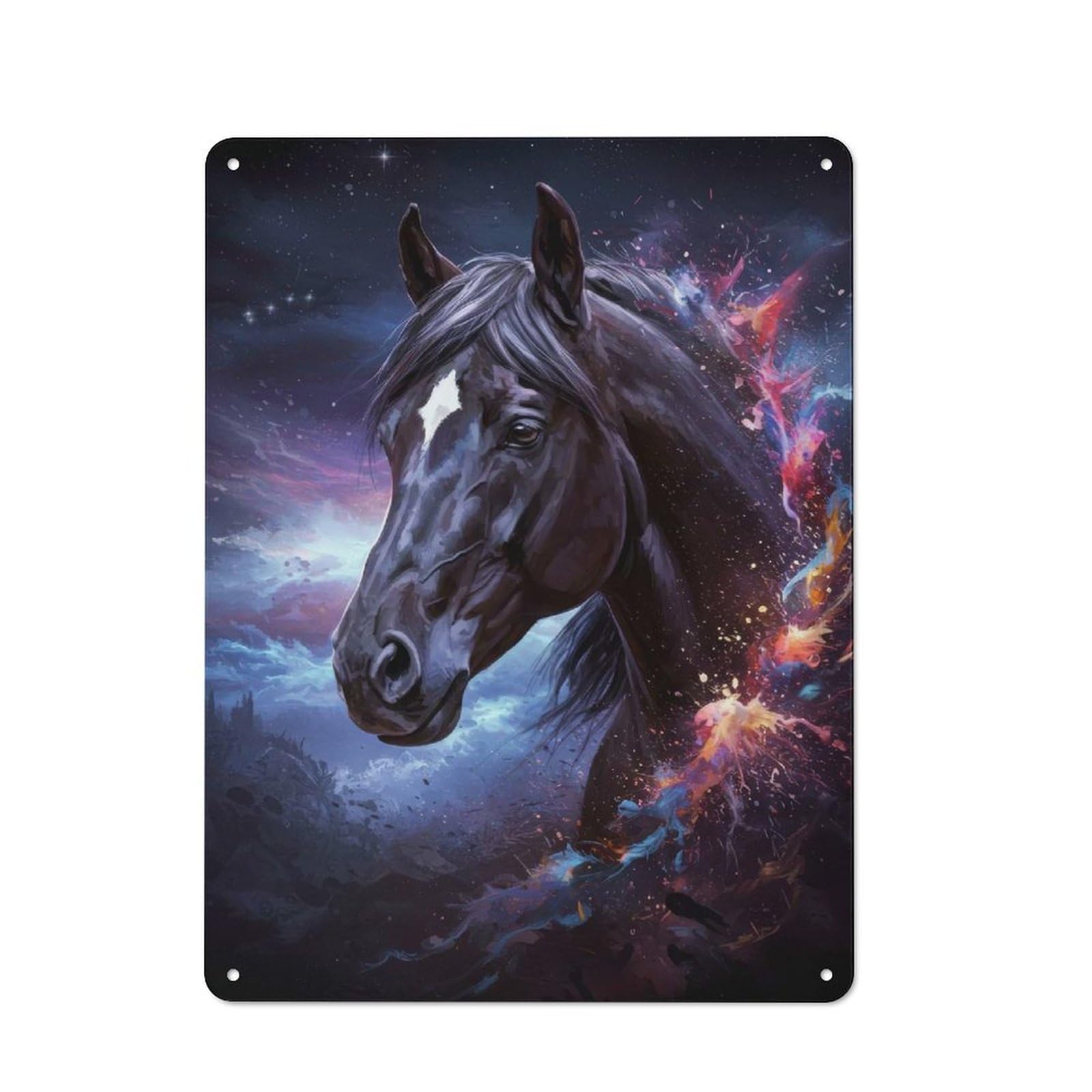 Retro Metal Sign 40x30cm Featuring Cosmic Horse Portrait, Home Bar Decor for Pub, Home Bar, Shed Or Man Cave