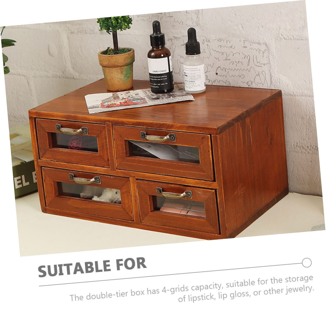Lurrose Organisateur Bois Vintage Pour Bijoux Et Accessoires Rangement Élégant Double Couche Pour Bureau Et Maison