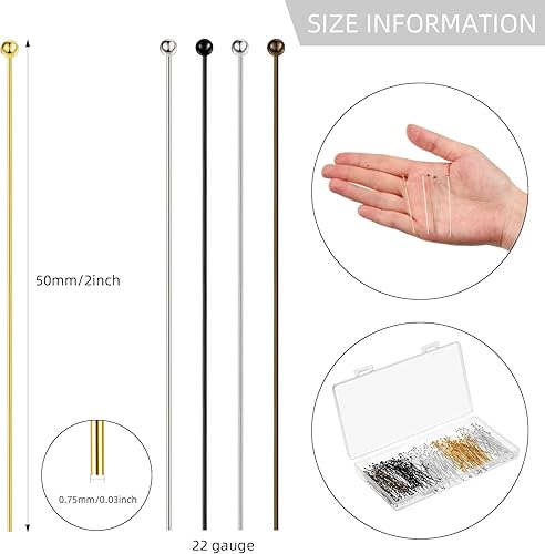 Miniatura 8 de 500 pines de cabeza de latón de 1.969in de 1.969in para cabeza de metal dorados y plateados para hacer joyas, manualidades, aretes, pulseras,