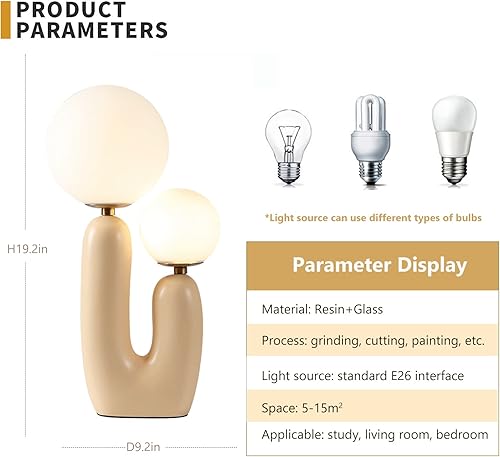 Miniatura 7 de Moderna lámpara de mesa de resina con 2 luces de cristal blanco para mesita de noche, arte de luz, cuerpo creativo de lámpara de resina con pantalla