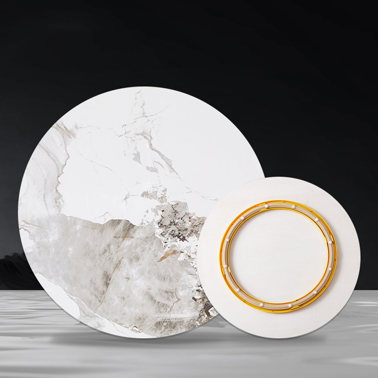 Grand Plateau Tournant Lazy Susan pour Table à Manger, Plateau Rotatif en Ardoise, Plateau Rond avec Base Silencieuse, Facile à Partager Les Aliments(Gray-White,60cm/24)