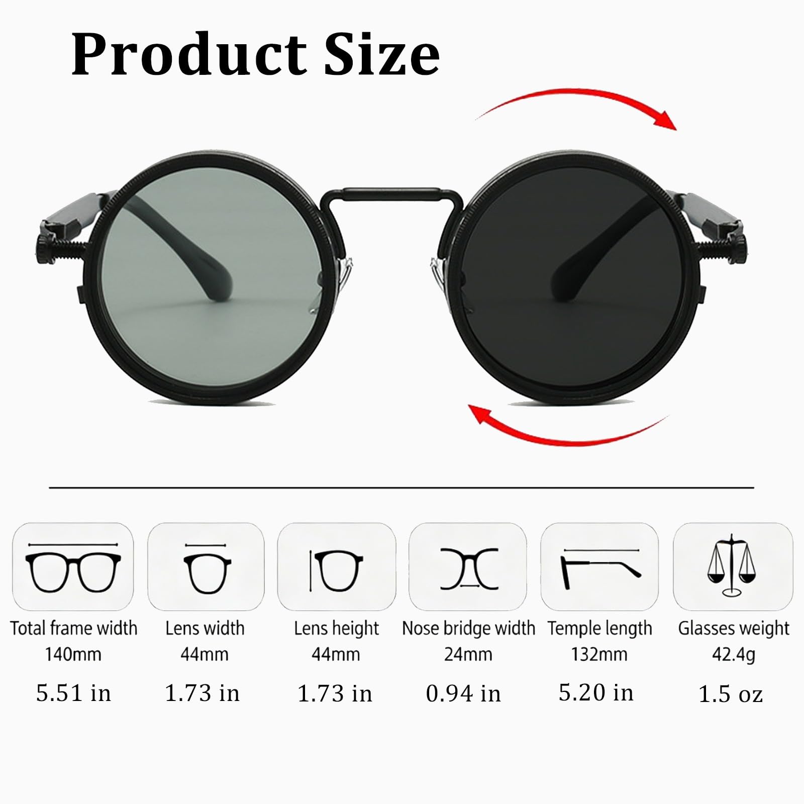 Generico Adjustable Tint Rounded Polarized Lenses Retro Sunglasses, 1-9 Gear Manual Tint Control with ND Filter for Men Women