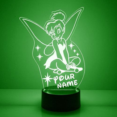 Tinkerbell - Lámpara de noche con luz LED lámpara de mesa personalizada con control remoto 16 opciones de color diferentes regulador gran regalo