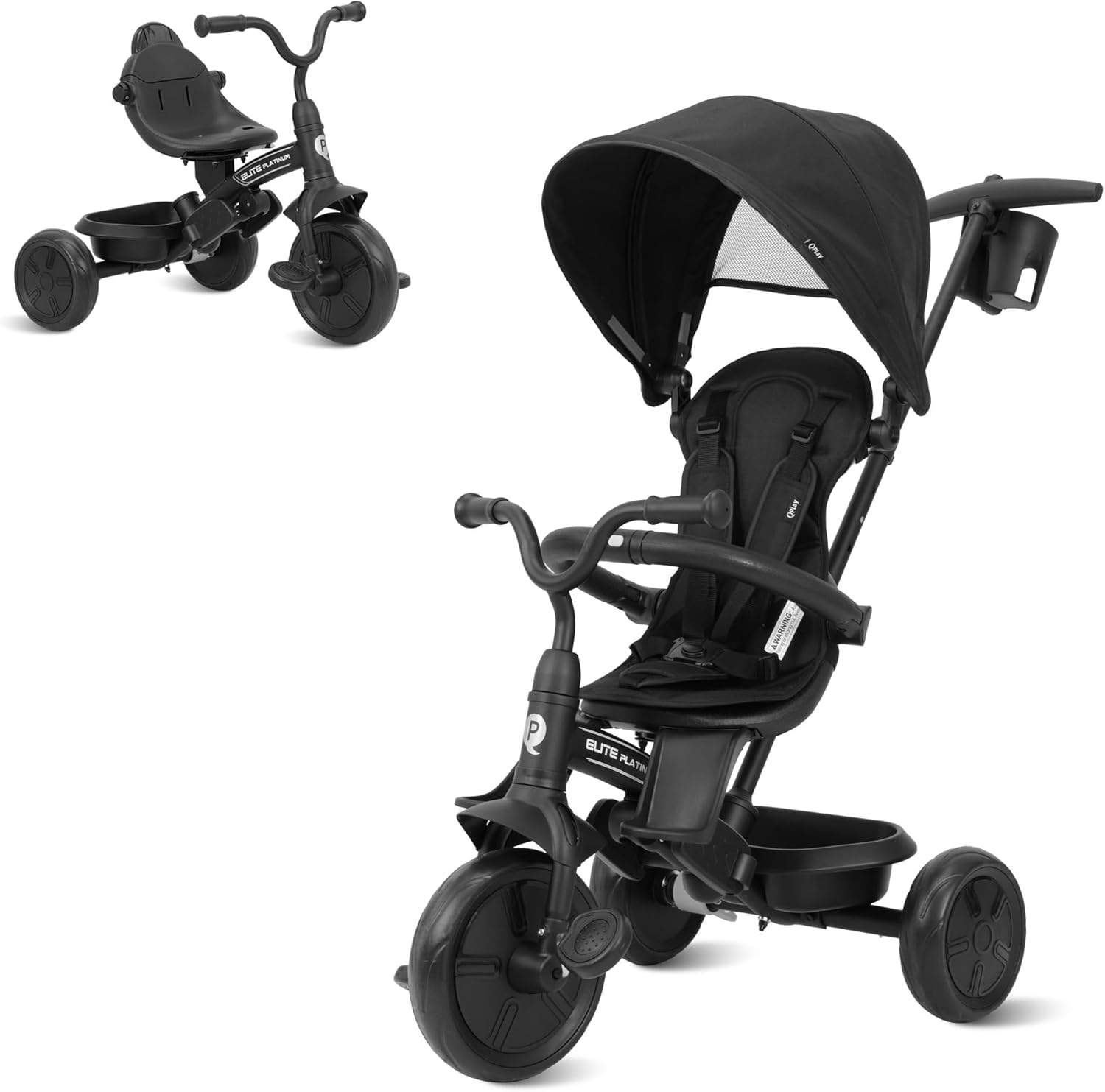 QPlay Baby Tricycle Ages 10 Months - 6 Years,6 in 1 Toddler Tricycle Stroller with Adjustable Parent Handle,Safety Harness & Wheel Brakes,Removable Canopy, Trike Bike Gifts for Boys & Girls