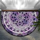 Mandala Flower Half Round Door Mat, Ethnic Tribal Floor Mat Non-Slip Half Circle Area Rug Durable Wa