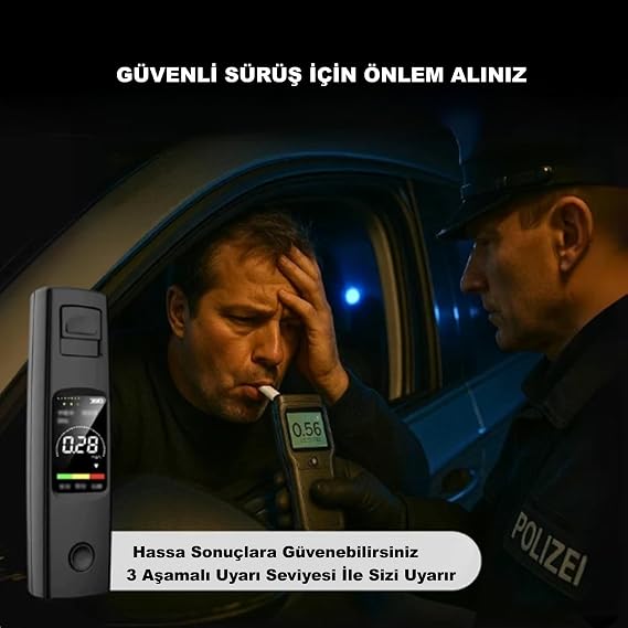 HyMark Taşınabilir Alkol Ölçüm Test Cihazı Trafik Alkol Tester Yüksek Hassasiyet Hızlı Tepki Şarjlı Dahili Pil