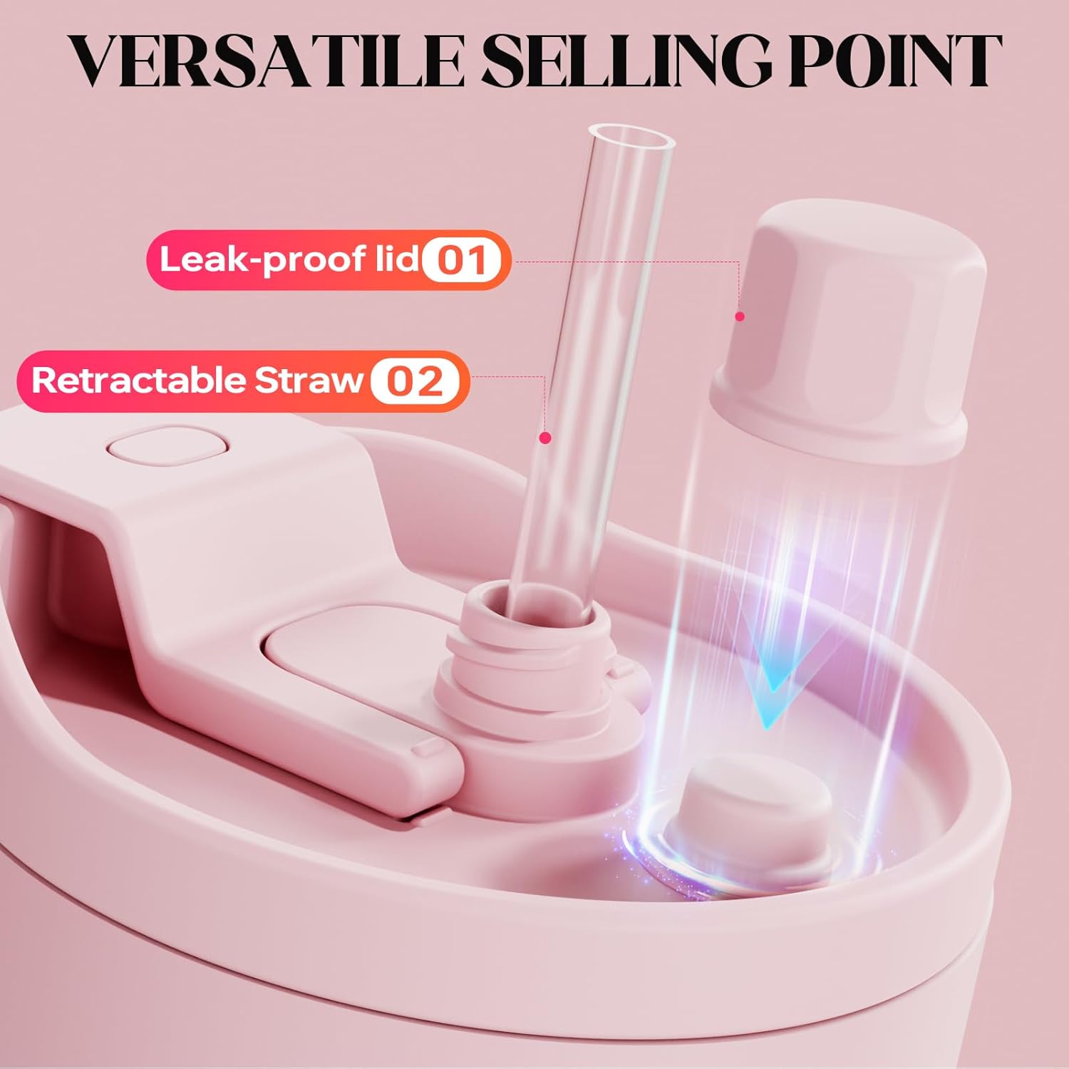 FOHGEE40oz Tumbler with Handle and Magnetic Straw Lid, Double-Wall Vacuum Insulated Stainless Steel Cup, Leak-Proof & Sweat-Proof with Non-Slip Silicone Base, for Travel, Gym, Office-light pink - Image 2