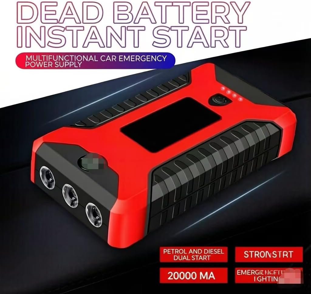 Automobile Emergency Starting Power Supply, 12V Vehicle Power Bank, Small Vehicle Ignition Battery Booster Device for Emergency Power Connection, tire inflator (Standard Configuration of J29)