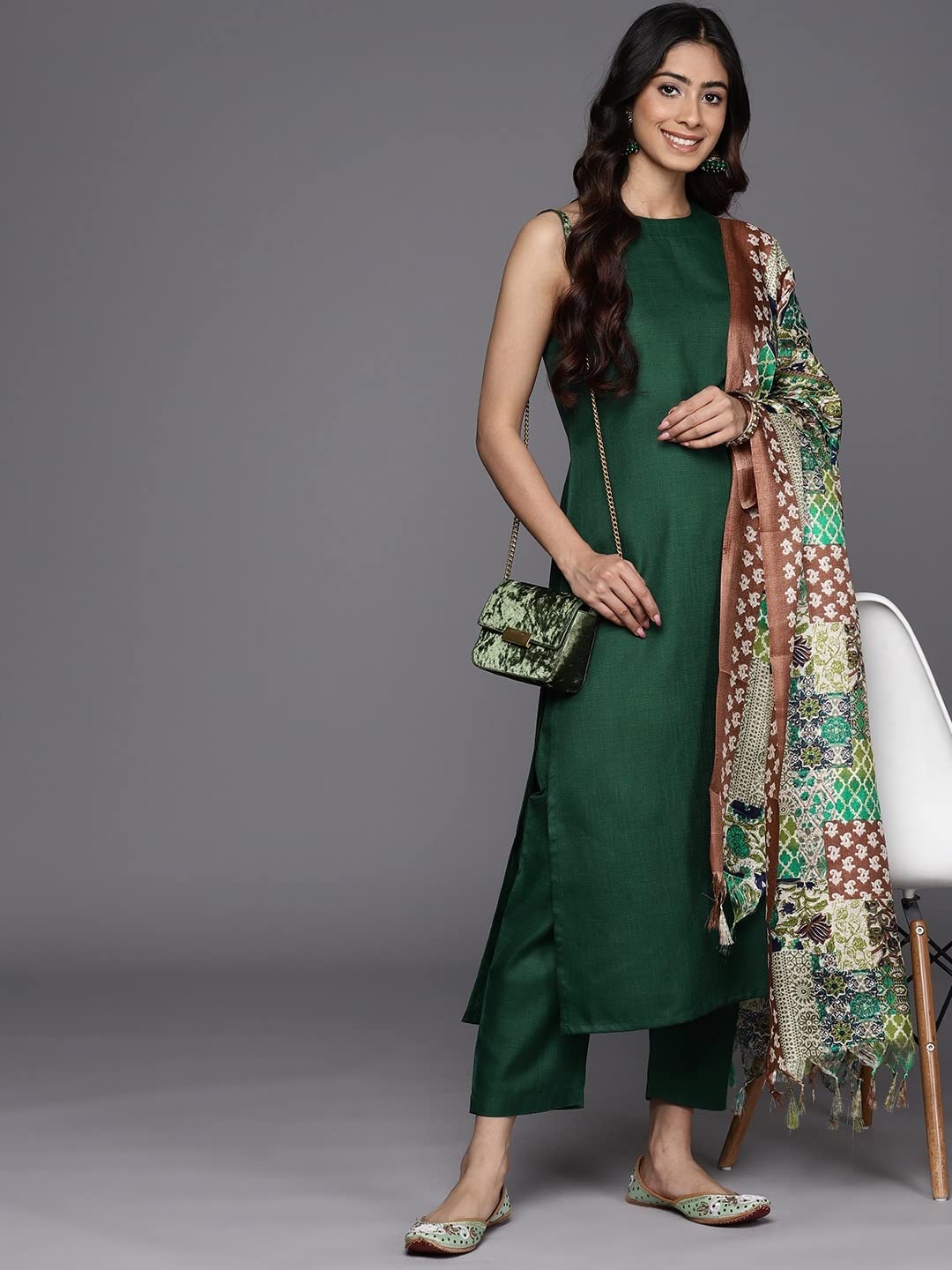 HSD Zestaw kurti dla kobiet w stylu indyjskim z dupatta indyjska odzież imprezowa zestaw kurta dla kobiet ze spodniami
