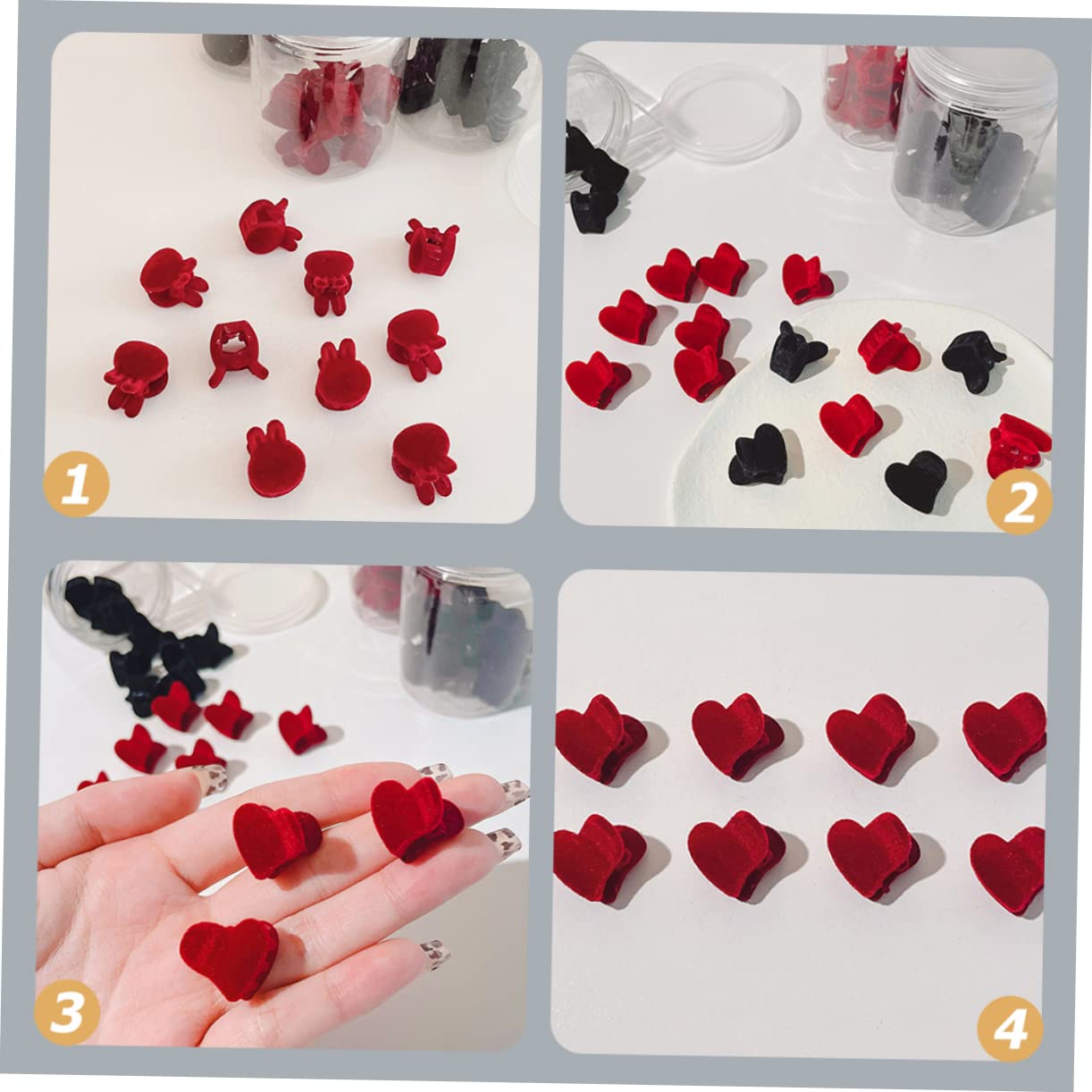 Healvian Pinces à Griffes Mini en Velours Rouge 16 Pièces, Petites Pinces à Cheveux de Cœur et Lapin, Accessoires pour Femmes, Coiffure Quotidienne et Routine Beauté