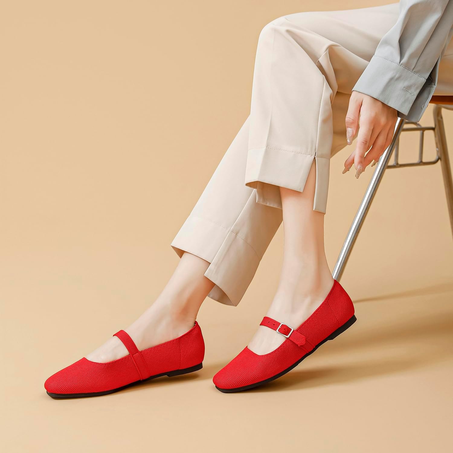 Mary Jane Women Flat Square Toe Ballet Flats Women Comfortable for Dressy Ankle Strap Casual Slip On Work Shoes Washable - Image 3
