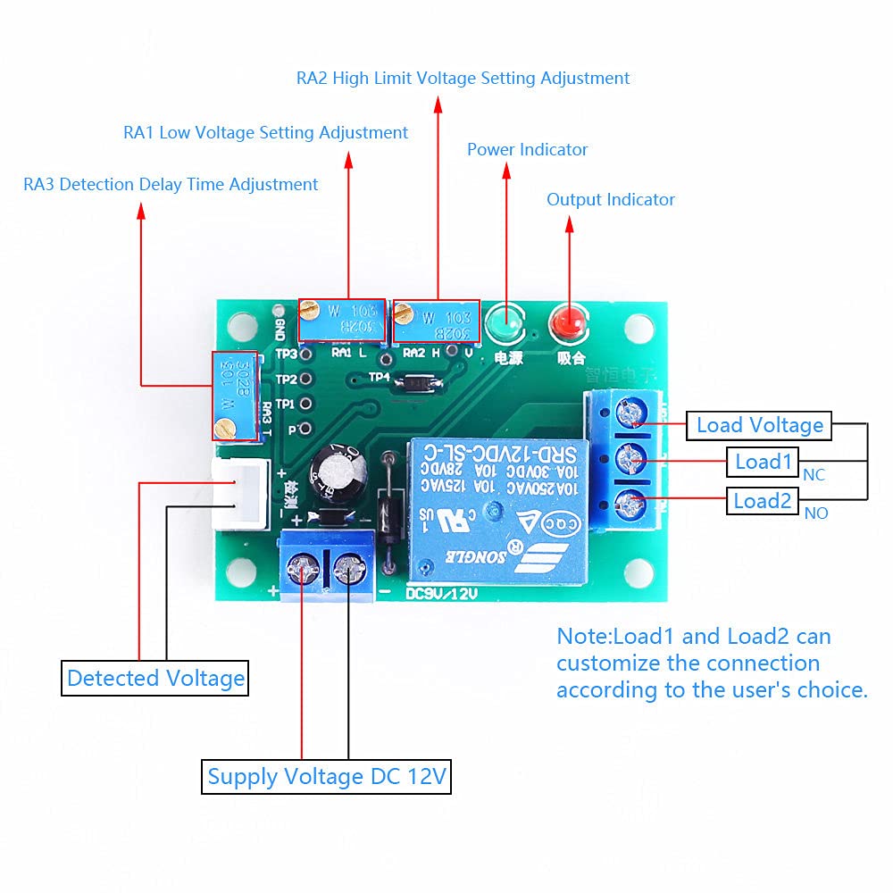 DC 12V Under-Voltage Protection Module for Battery Charge/Discharge Controller for 1pcs 0V-30V Battery Adjustable Relay Module