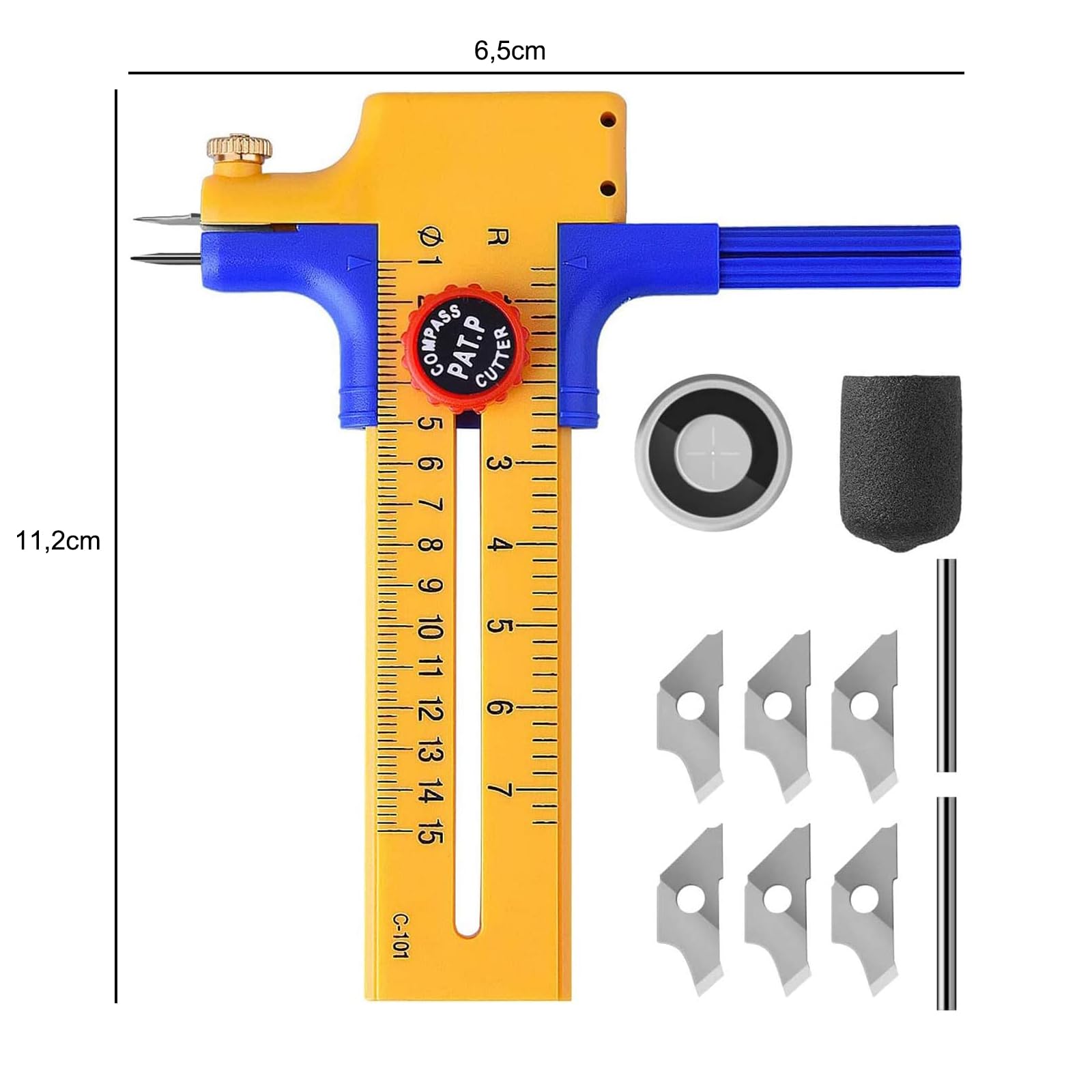 Taglierino A Compasso, Taglierina Circolare di Precisione da 1-15 cm per Tagliare, per Tagliare Carta Cartone Pelle, Taglierina Rotonda in Plastica e Ottone