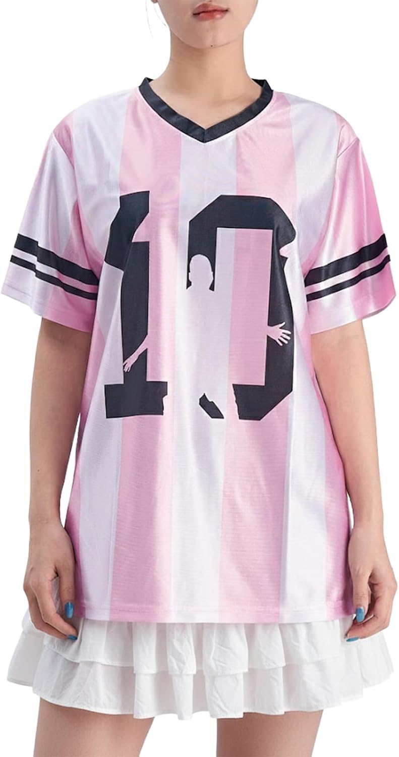 Argentina Jersey Women Pink Oversized Soccer Y2K Number V Neck Short Sleeve Streetwear Jersey Top - Image 3