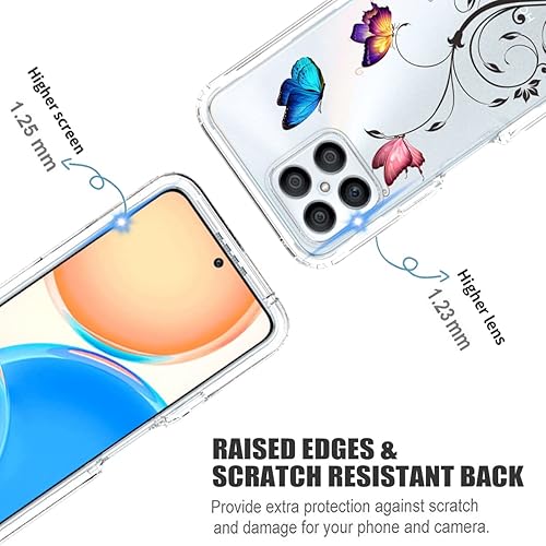 Miniatura 2 de Ueokeird Funda para Honor X8 (no compatible con 5G) TFY-LX1 con protector de pantalla de vidrio templado, patrón de mariposa transparente de cuerpo