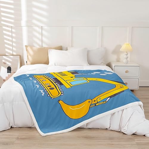 Miniatura 2 de Erosebridal Manta de diseño de excavadora, forro polar de construcción de dibujos animados para niños, niñas, adolescentes, vehículos, decoración de