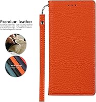 Vista 8 de iCoverCase Funda tipo cartera compatible con iPhone 13 Pro Max con ranuras para tarjetas, funda magnética de piel auténtica con bloqueo RFID, Naranja