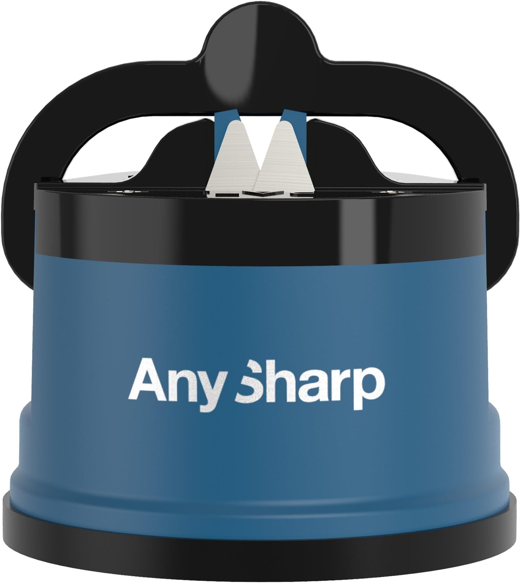 AnySharp Knife Sharpener, Hands-Free Safety, PowerGrip Suction, Safely Sharpens All Kitchen Knives, Ideal for Hardened Steel & Serrated, World's Best, Compact, One Size, Blue