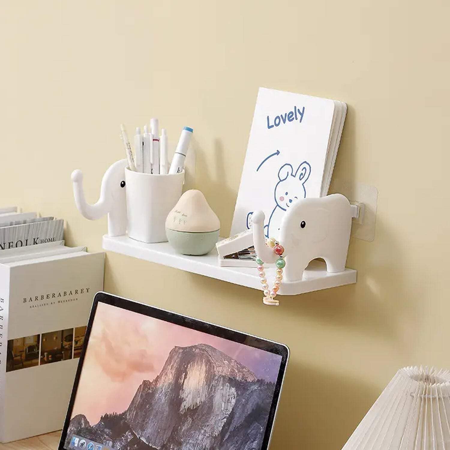 Multifunctional Elephant Shaped Storage Shelf, NO Punching Wall Mounted Mini Storage Rack, Creative Cute Elephant Shelf Organizer for Kitchen Bathroom Bedroom Study-image-49