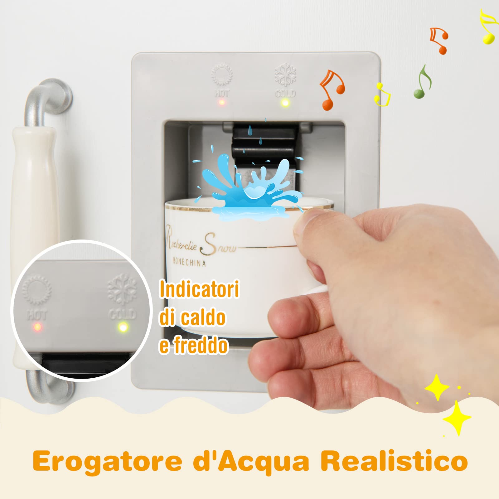 COSTWAY Cucina Giocattolo per Bambini, Cucina per Bambini in Legno con Lavello, Fornelli, Cappa, Frigorifero e Distributore d'Acqua, 3 Anni+