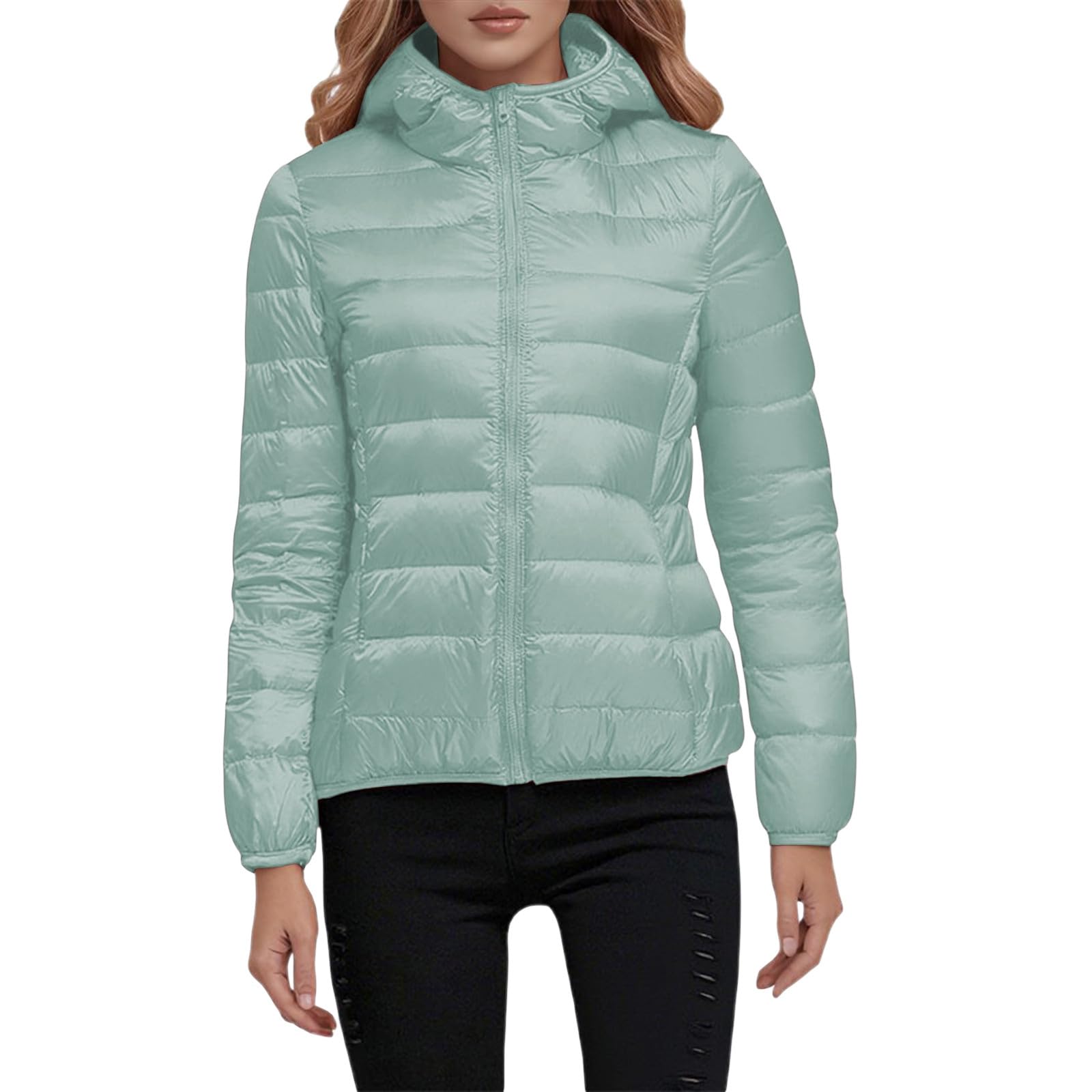 Generisch Christmas - Giacca in similpelle da donna, leggera, calda, con piumino, isolamento termico invernale, alla moda, colore bianco, per l'uso quotidiano