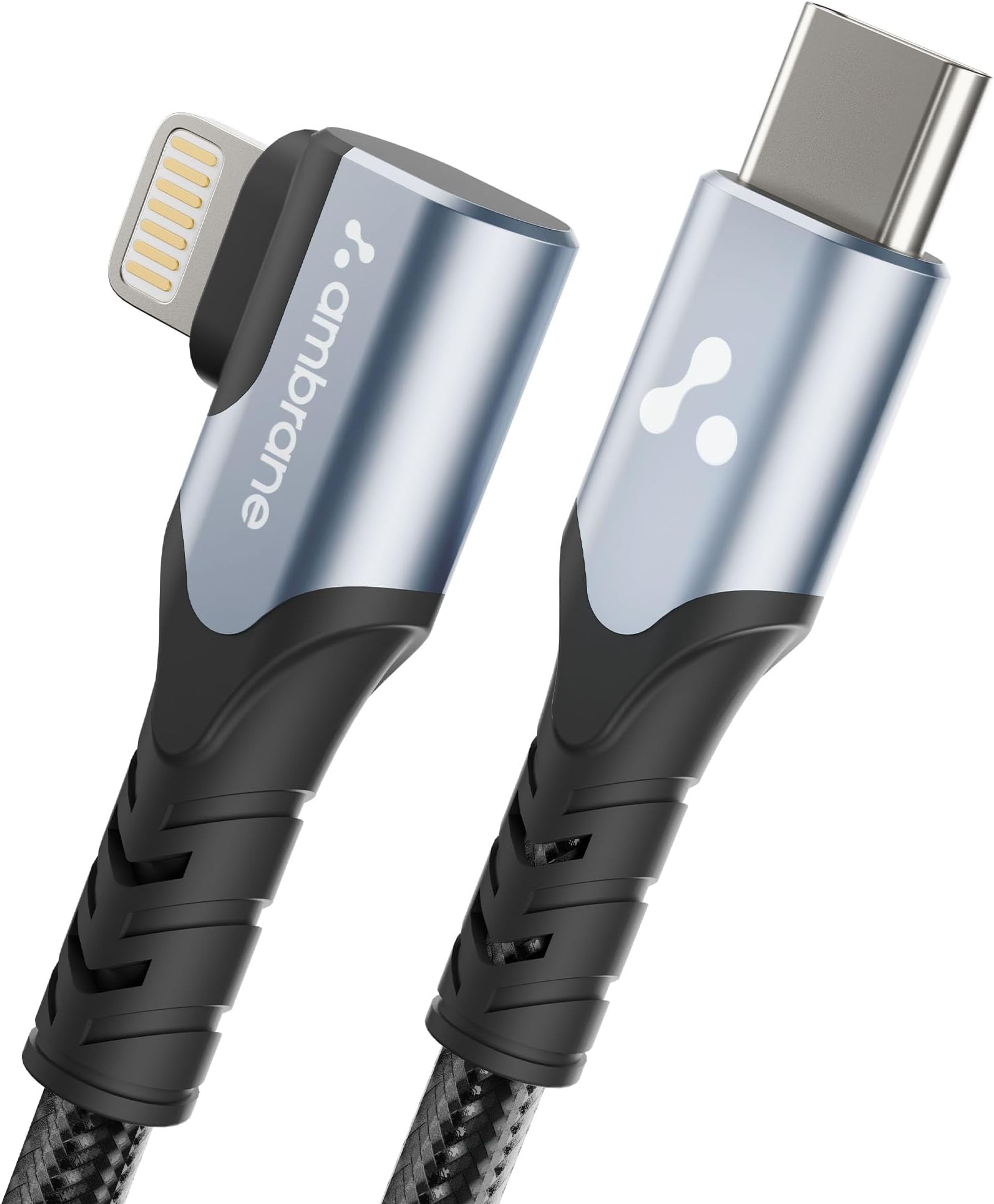 Ambrane Type-C to Lightning Braided Cable, 27W Fast Charging, 480Mbps Data Sync, Compatible with iPhone, iPad, Macbook, iMac, AirPods (50% Charge in 30 mins), Power Delivery (ABLTL-10, Silver)