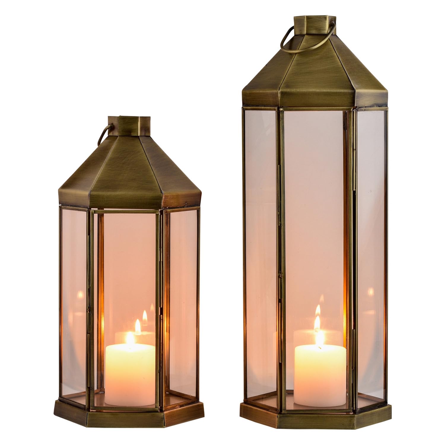 Vintage Laterne Arada handgefertigt aus Metall und Glas in Gold 39 cm