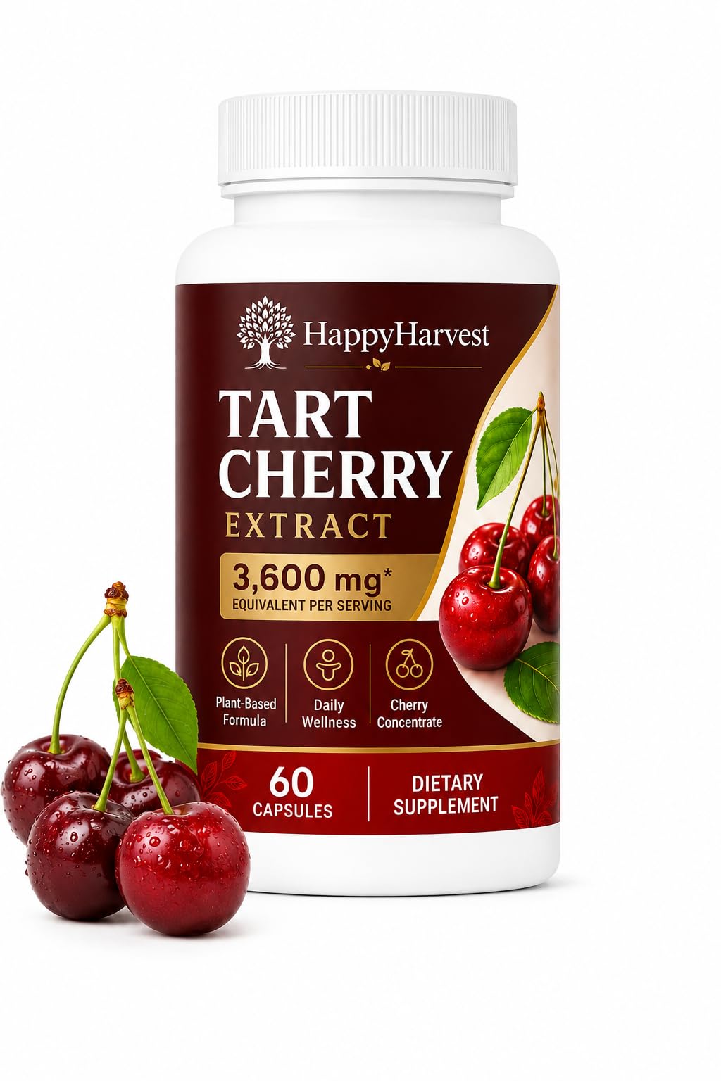 HappyHarvest Tart Cherry Capsules, Cold-Pressed Extract, Mobility Support