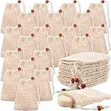Woanger Natural Sisal Soap Bag 5.7 x 3.7 Inches Mesh Exfoliating Soap Saver Bag with Drawstring Foaming and Drying Holder for Shower Kitchen Bathroom Travel Hotel(200 Pcs)