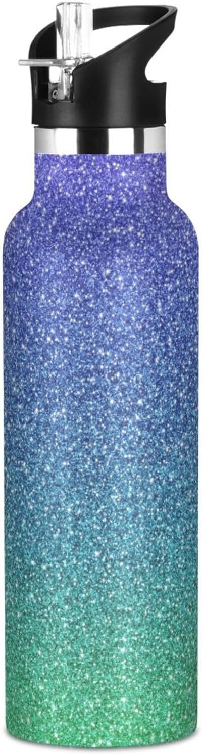 Kids Water Bottle 20 Oz, Stainless Steel Water Bottle for Travel or School, Navy Green Glitter