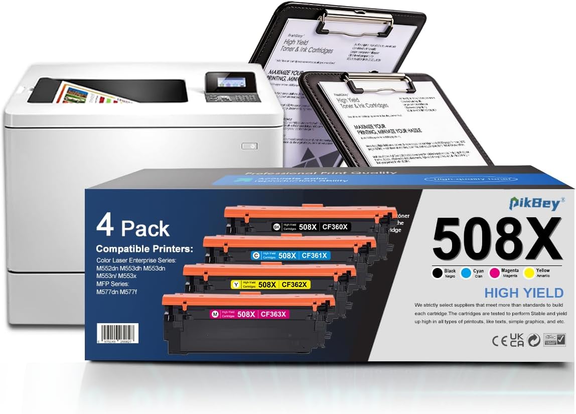 508X Toner Cartridges High Yield-Replacement for HP 508X 508 Toner CF360X Compatible with Color Laser Enterprise M553 M552 MFP M577 Series Printer 4-Pack(Black/Cyan/Yellow/Magenta)