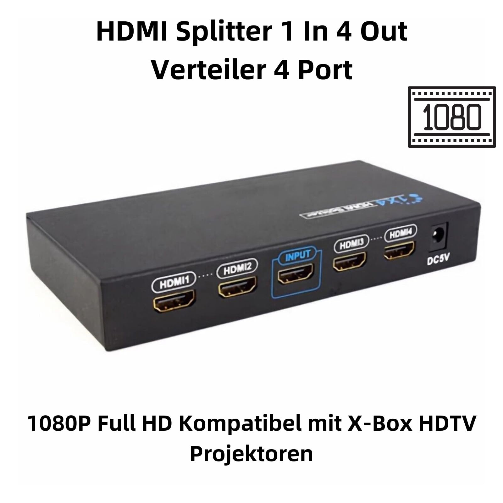 Adaptateur répartiteur HDMI 1.3b 1080p 1x in 4X Out TV Boîtier métallique Robuste Compatible DTV HDTV: 480i / 480p 576i / 576p / 720p 1080i / 1080p Compatible HDCP / 480P / 576i / 1080p