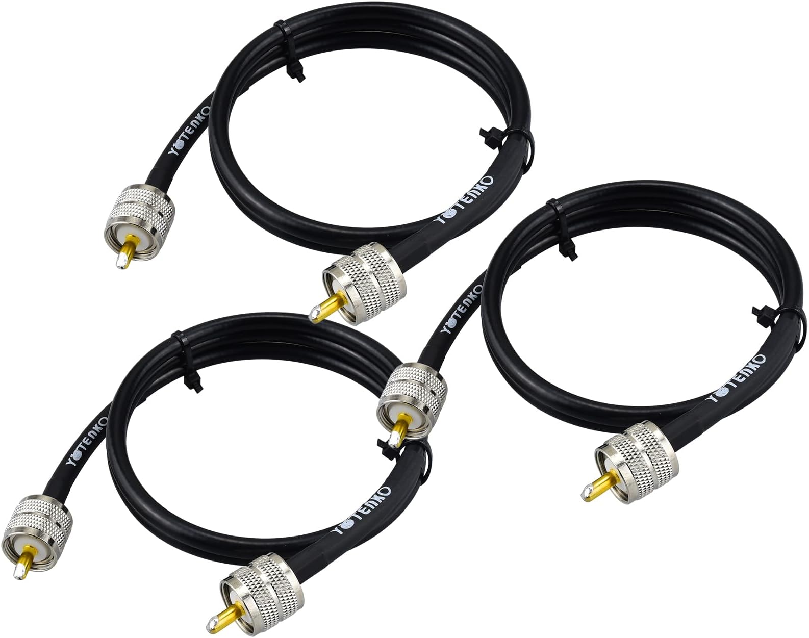 YOTENKO RG8x Coaxial Cable 3 ft, 3 Pack CB Coax Cable UHF PL259 Male Coax Connector Low Loss 50 Ohm for CB HAM Radio, HF VHF Radio, Antenna Analyzer